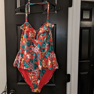 Forever 21 tropical floral orange swimsuit 2x NWT